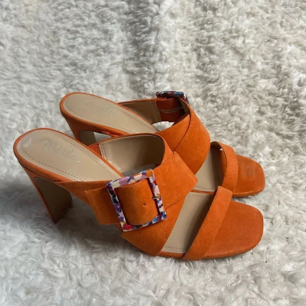 Charles by Charles David Gleam Orange faux Suede straps heels Sandals Size 10M